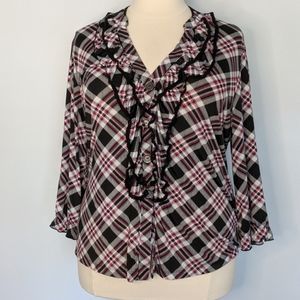 Ruffled plaid work blouse
